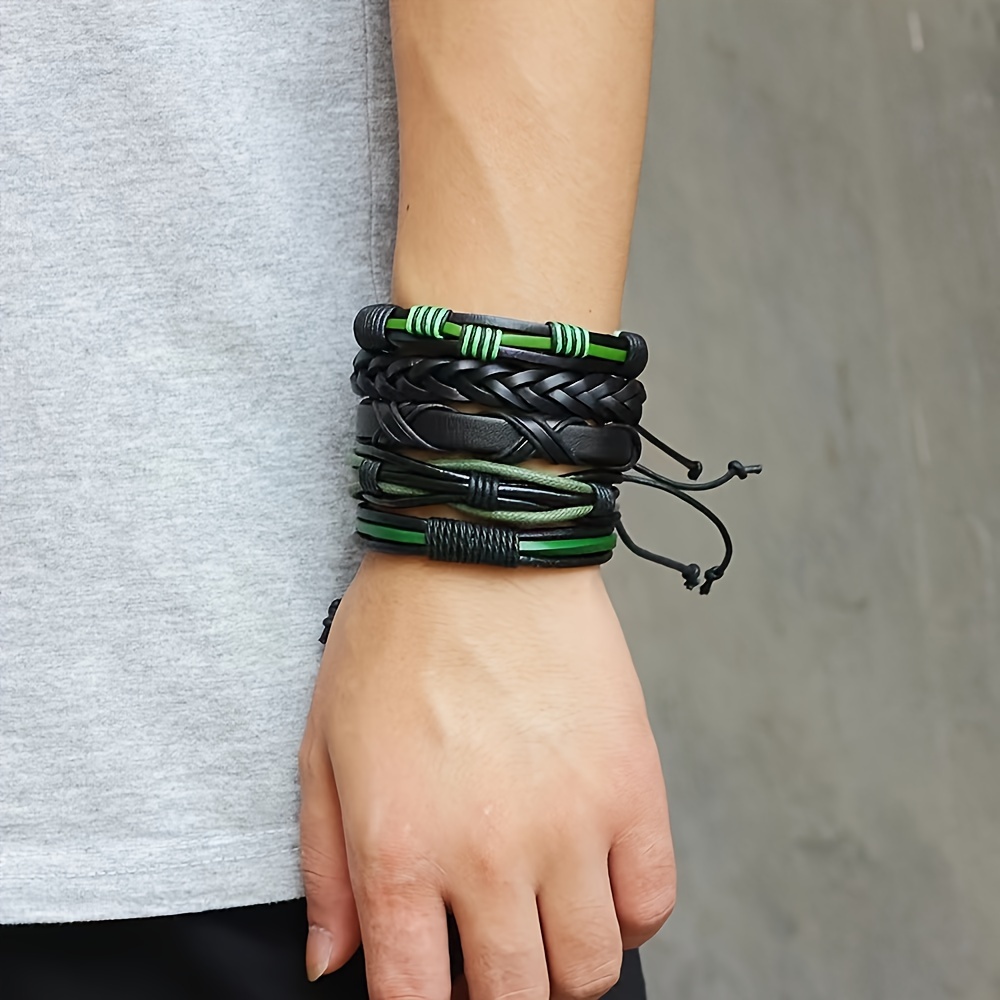 Retro Woven Pu Leather Bracelets Set For Men